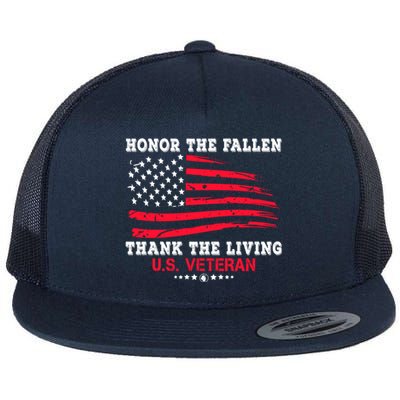 Distressed Memorial Day Honor The Fallen Thank The Living Gift Flat Bill Trucker Hat