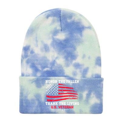 Distressed Memorial Day Honor The Fallen Thank The Living Gift Tie Dye 12in Knit Beanie