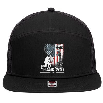 Distressed Memorial Day Flag Military Boots Dog Tags 7 Panel Mesh Trucker Snapback Hat
