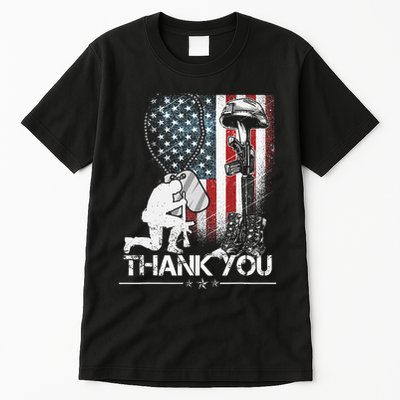 Distressed Memorial Day Flag Military Boots Dog Tags Tall T-Shirt