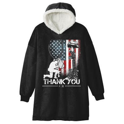 Distressed Memorial Day Flag Military Boots Dog Tags Hooded Wearable Blanket