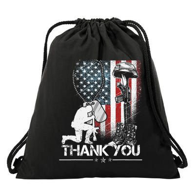 Distressed Memorial Day Flag Military Boots Dog Tags Drawstring Bag