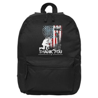 Distressed Memorial Day Flag Military Boots Dog Tags 16 in Basic Backpack