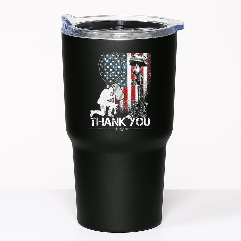 Distressed Memorial Day Flag Military Boots Dog Tags Tumbler