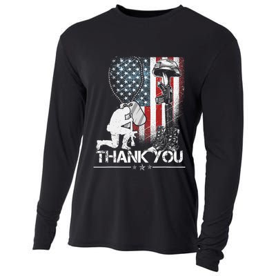 Distressed Memorial Day Flag Military Boots Dog Tags Cooling Performance Long Sleeve Crew