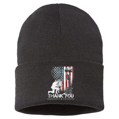 Distressed Memorial Day Flag Military Boots Dog Tags Sustainable Knit Beanie