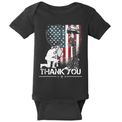 Distressed Memorial Day Flag Military Boots Dog Tags Baby Bodysuit