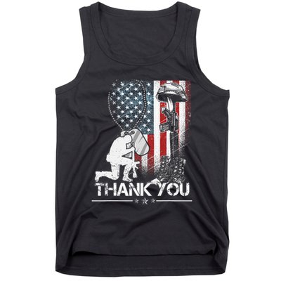 Distressed Memorial Day Flag Military Boots Dog Tags Tank Top