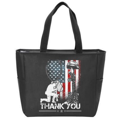 Distressed Memorial Day Flag Military Boots Dog Tags Zip Tote Bag