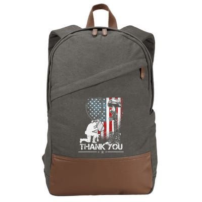 Distressed Memorial Day Flag Military Boots Dog Tags Cotton Canvas Backpack