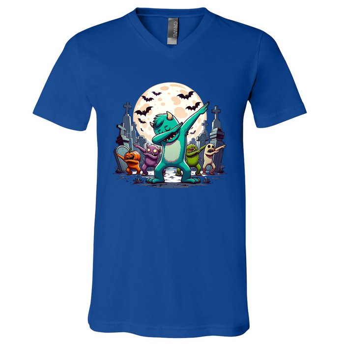 Dabbing Monsters Dance Halloween Gift V-Neck T-Shirt