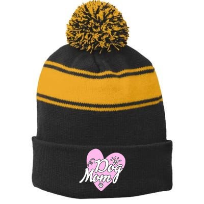 Dog Mom Stripe Pom Pom Beanie