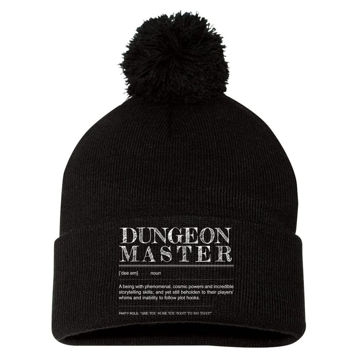 Dungeon Master Definition Pom Pom 12in Knit Beanie