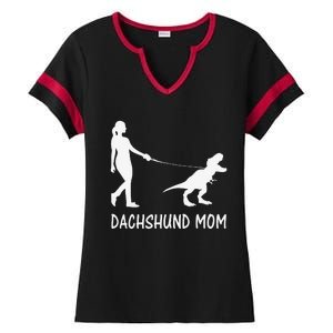 Dachshund Mom Doxie Mama Dog Dinosaur Funny Mothers Day Ladies Halftime Notch Neck Tee