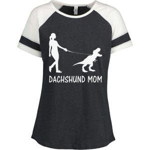 Dachshund Mom Doxie Mama Dog Dinosaur Funny Mothers Day Enza Ladies Jersey Colorblock Tee