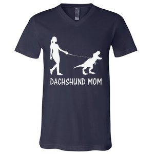 Dachshund Mom Doxie Mama Dog Dinosaur Funny Mothers Day V-Neck T-Shirt