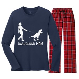 Dachshund Mom Doxie Mama Dog Dinosaur Funny Mothers Day Women's Long Sleeve Flannel Pajama Set 