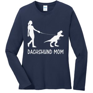 Dachshund Mom Doxie Mama Dog Dinosaur Funny Mothers Day Ladies Long Sleeve Shirt