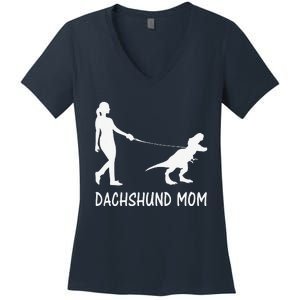 Dachshund Mom Doxie Mama Dog Dinosaur Funny Mothers Day Women's V-Neck T-Shirt