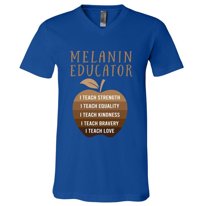 Dope Melanin Educator Clothing African American Teacher Gift V-Neck T-Shirt