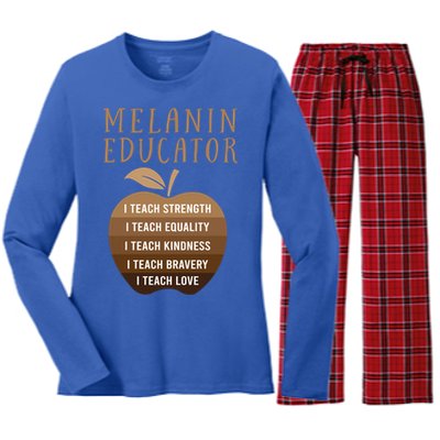 Dope Melanin Educator Clothing African American Teacher Gift Women's Long Sleeve Flannel Pajama Set 