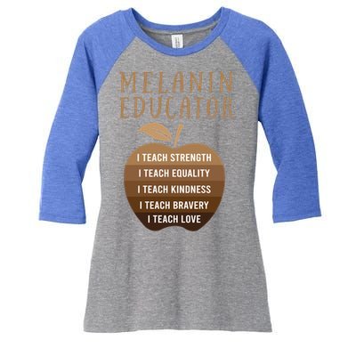 Dope Melanin Educator Clothing African American Teacher Gift Women's Tri-Blend 3/4-Sleeve Raglan Shirt