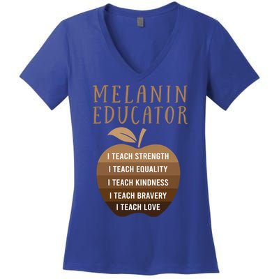 Dope Melanin Educator Clothing African American Teacher Gift Women's V-Neck T-Shirt