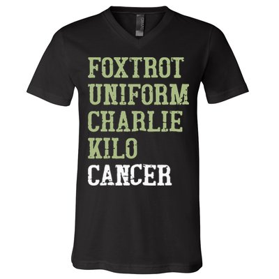 Dave Mustaine Foxtrot Uniform Charlie Kilo Cancer V-Neck T-Shirt