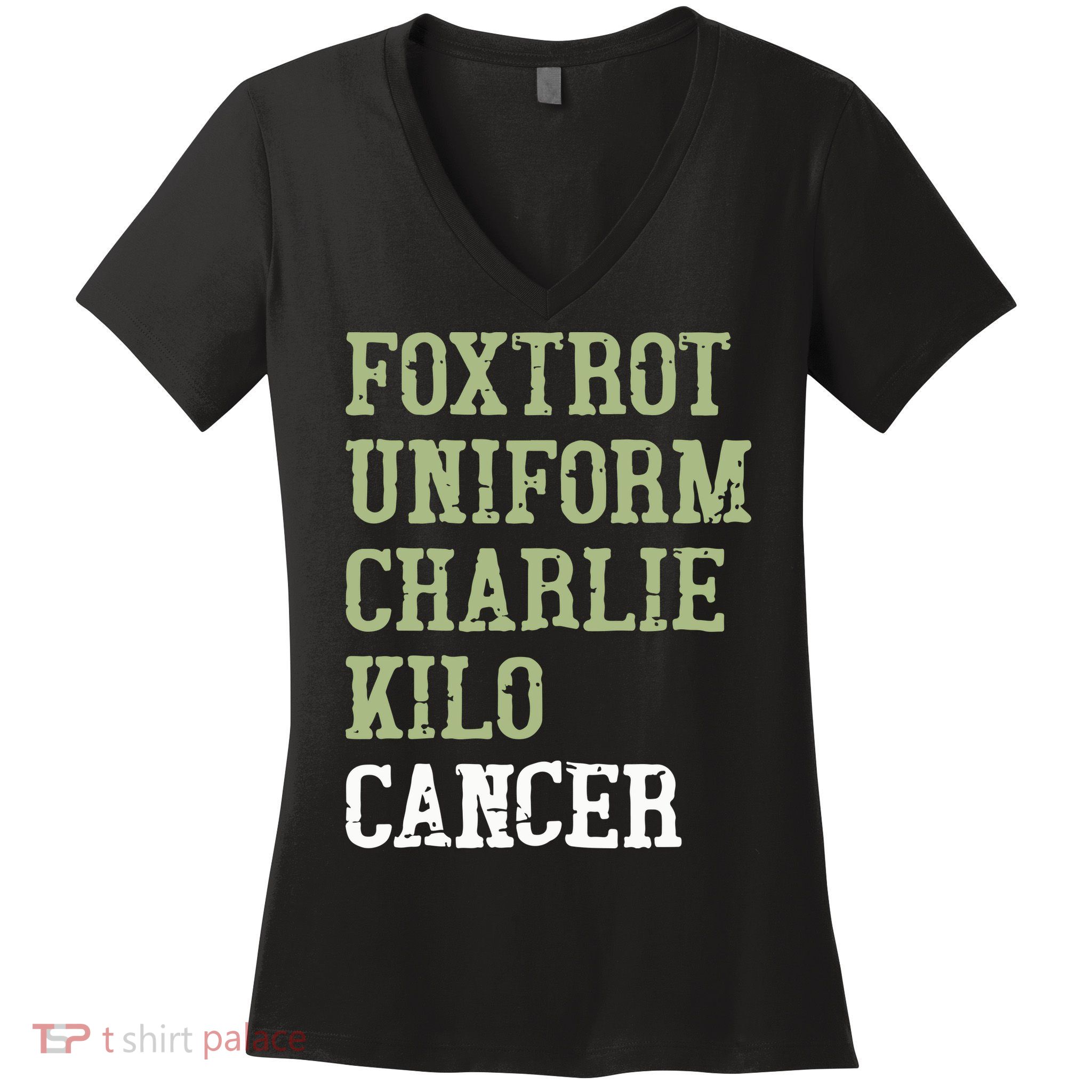 Dave Mustaine Foxtrot Uniform Charlie Kilo Cancer Women's V-Neck T-Shirt