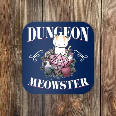 Dungeon Meowster Funny DnD Gamer Cat Lover D20 Coaster