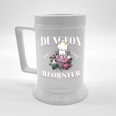 Dungeon Meowster Funny DnD Gamer Cat Lover D20 Beer Stein