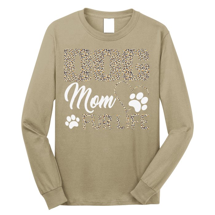 Dog Mom Fur Life Mothers Day Pet Owner Leopard Print Long Sleeve Shirt