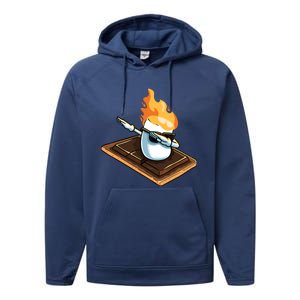 Dabbing Marshmallow Funny Smores Camping Dab Camper Gifts Performance Fleece Hoodie