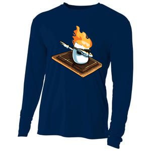 Dabbing Marshmallow Funny Smores Camping Dab Camper Gifts Cooling Performance Long Sleeve Crew