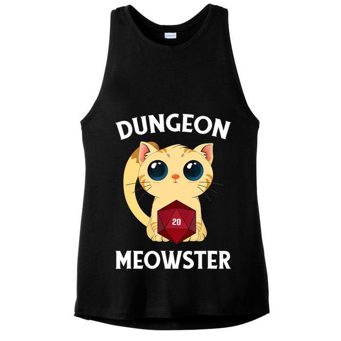 Dungeon Meowster Funny Nerdy Cat D20 RPG Fantasy Game Master Ladies PosiCharge Tri-Blend Wicking Tank