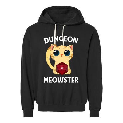 Dungeon Meowster Funny Nerdy Cat D20 RPG Fantasy Game Master Garment-Dyed Fleece Hoodie