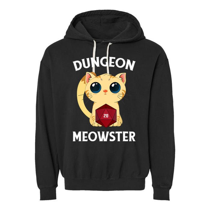 Dungeon Meowster Funny Nerdy Cat D20 RPG Fantasy Game Master Garment-Dyed Fleece Hoodie
