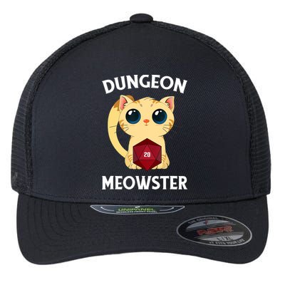 Dungeon Meowster Funny Nerdy Cat D20 RPG Fantasy Game Master Flexfit Unipanel Trucker Cap