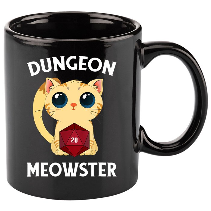 Dungeon Meowster Funny Nerdy Cat D20 RPG Fantasy Game Master 11oz C Handle Ceramic Mug