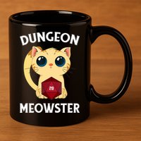 Dungeon Meowster Funny Nerdy Cat D20 RPG Fantasy Game Master 11oz C Handle Ceramic Mug