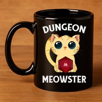 Dungeon Meowster Funny Nerdy Cat D20 RPG Fantasy Game Master 11oz C Handle Ceramic Mug