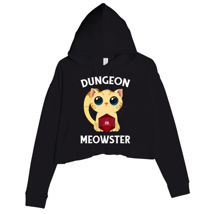 Dungeon Meowster Funny Nerdy Cat D20 RPG Fantasy Game Master Crop Fleece Hoodie