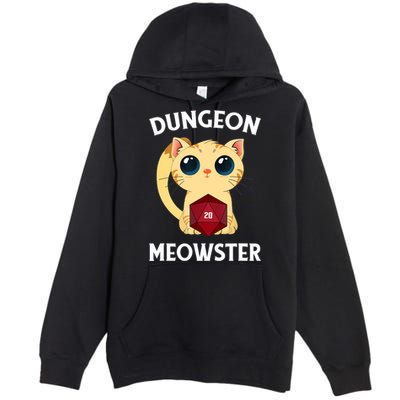 Dungeon Meowster Funny Nerdy Cat D20 RPG Fantasy Game Master Premium Pullover Hoodie
