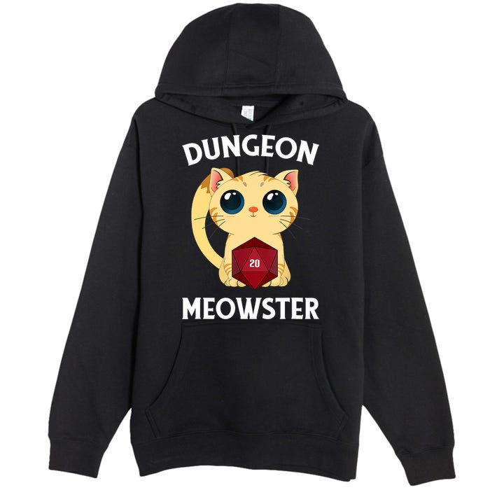 Dungeon Meowster Funny Nerdy Cat D20 RPG Fantasy Game Master Premium Pullover Hoodie