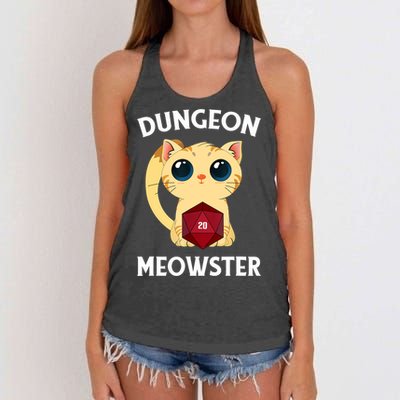 Dungeon Meowster Funny Nerdy Cat D20 RPG Fantasy Game Master Women's Knotted Racerback Tank