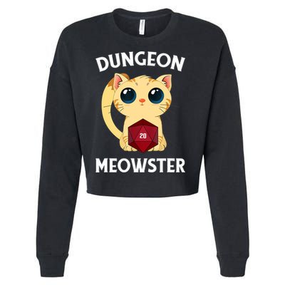 Dungeon Meowster Funny Nerdy Cat D20 RPG Fantasy Game Master Cropped Pullover Crew