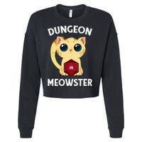 Dungeon Meowster Funny Nerdy Cat D20 RPG Fantasy Game Master Cropped Pullover Crew