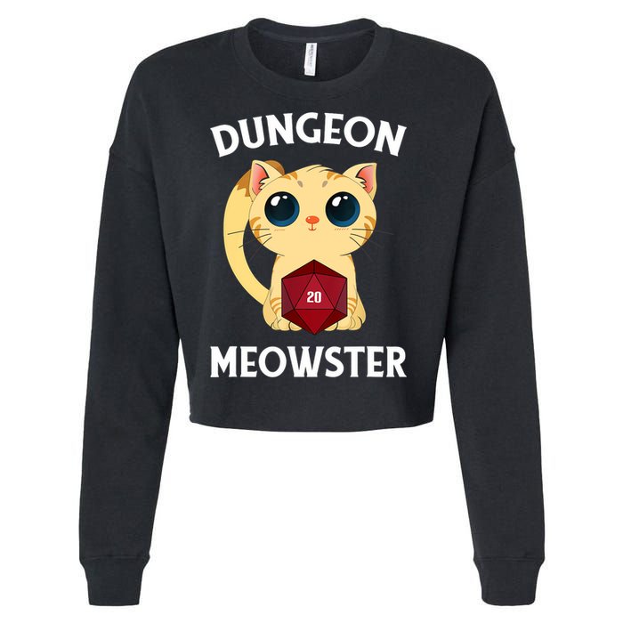 Dungeon Meowster Funny Nerdy Cat D20 RPG Fantasy Game Master Cropped Pullover Crew