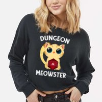 Dungeon Meowster Funny Nerdy Cat D20 RPG Fantasy Game Master Cropped Pullover Crew