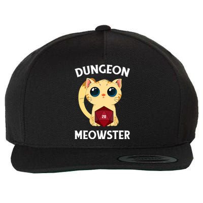 Dungeon Meowster Funny Nerdy Cat D20 RPG Fantasy Game Master Wool Snapback Cap